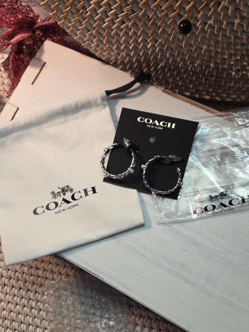 Coach Silver-Tone Hoop Earrings with Signature Pouch
